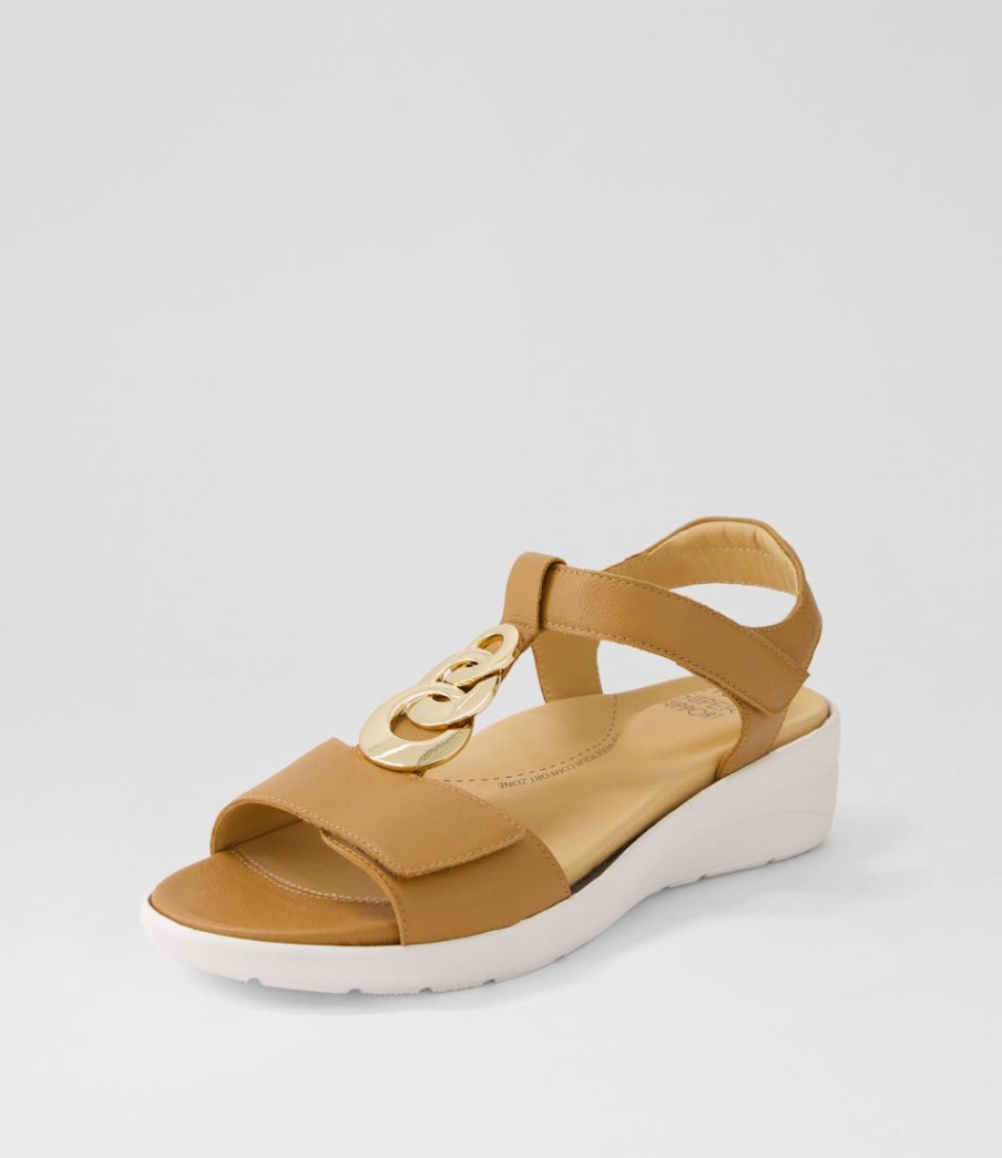 ZIERA Navvon Xw Dark Tan Leather Sandals | Heels