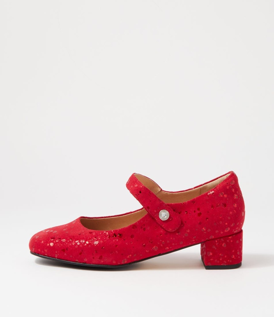 ZIERA Kitty W Red Sparkle Suede Mary Jane Heels | Heels