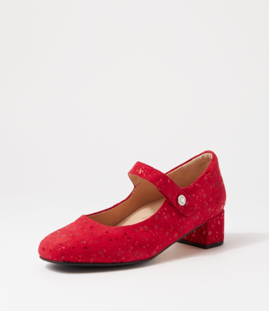 ZIERA Kitty W Red Sparkle Suede Mary Jane Heels | Heels