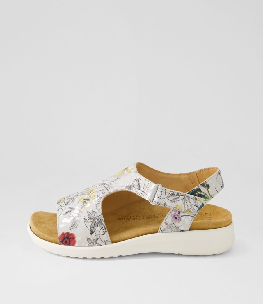 ZIERA Basma Xw White Fields Leather Sandals | Wedges