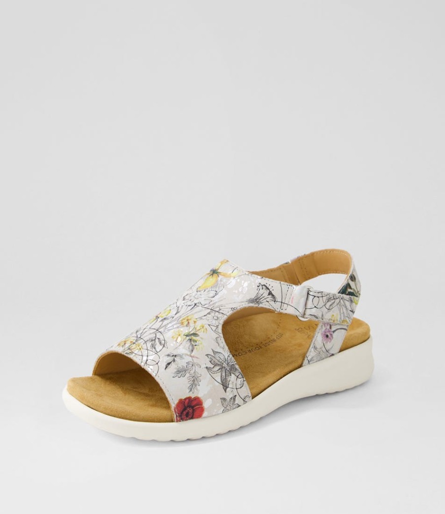 ZIERA Basma Xw White Fields Leather Sandals | Wedges