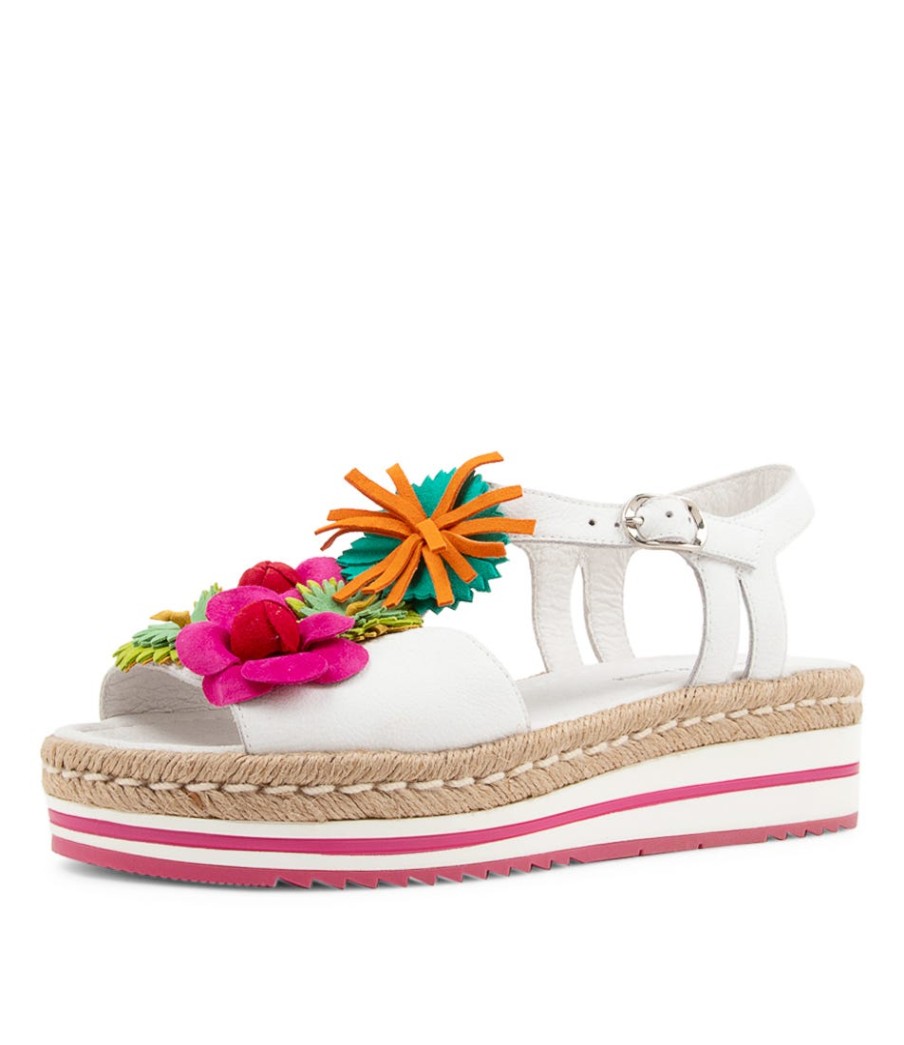 DJANGO & JULIETTE Abela White Multi Leather Sandals | Espadrilles