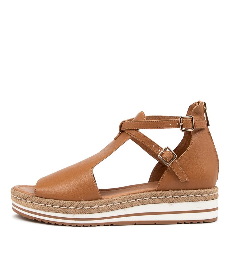 DJANGO & JULIETTE Alexys Lrg Dk Tan Leather | Espadrilles