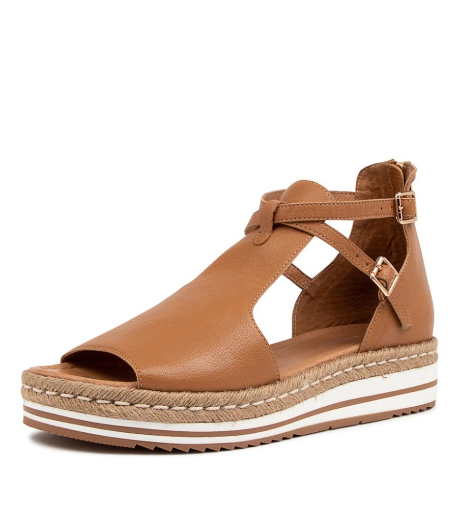 DJANGO & JULIETTE Alexys Lrg Dk Tan Leather | Espadrilles