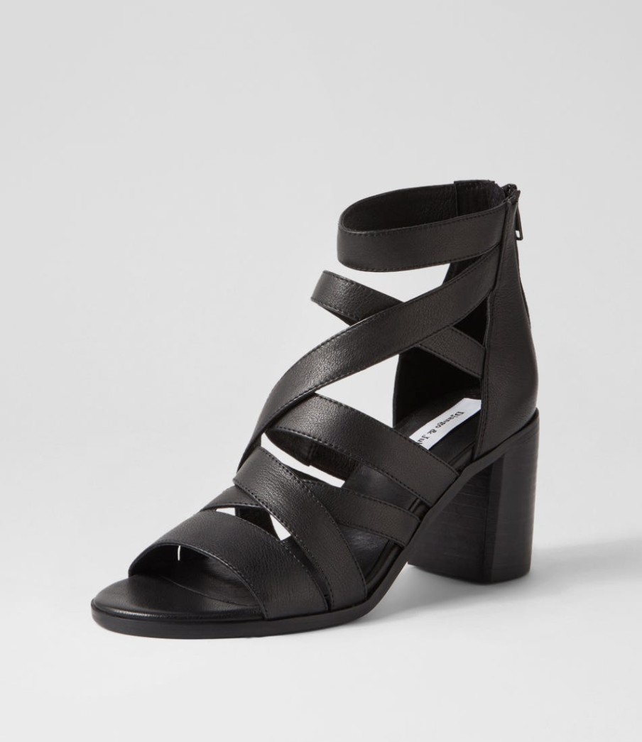 DJANGO & JULIETTE Sadals Black Leather Sandals | Heels