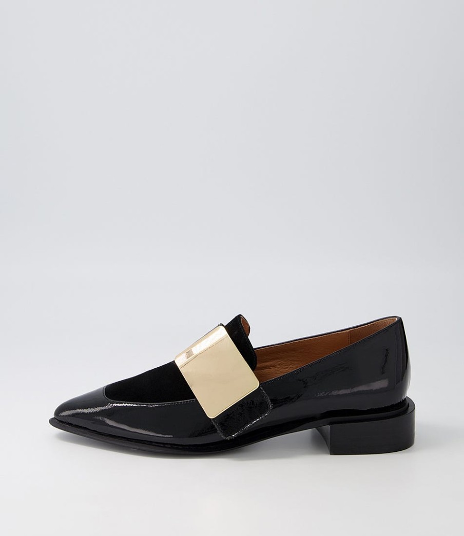 DJANGO & JULIETTE Ering Black Gold Patent Suede Loafers | Loafers