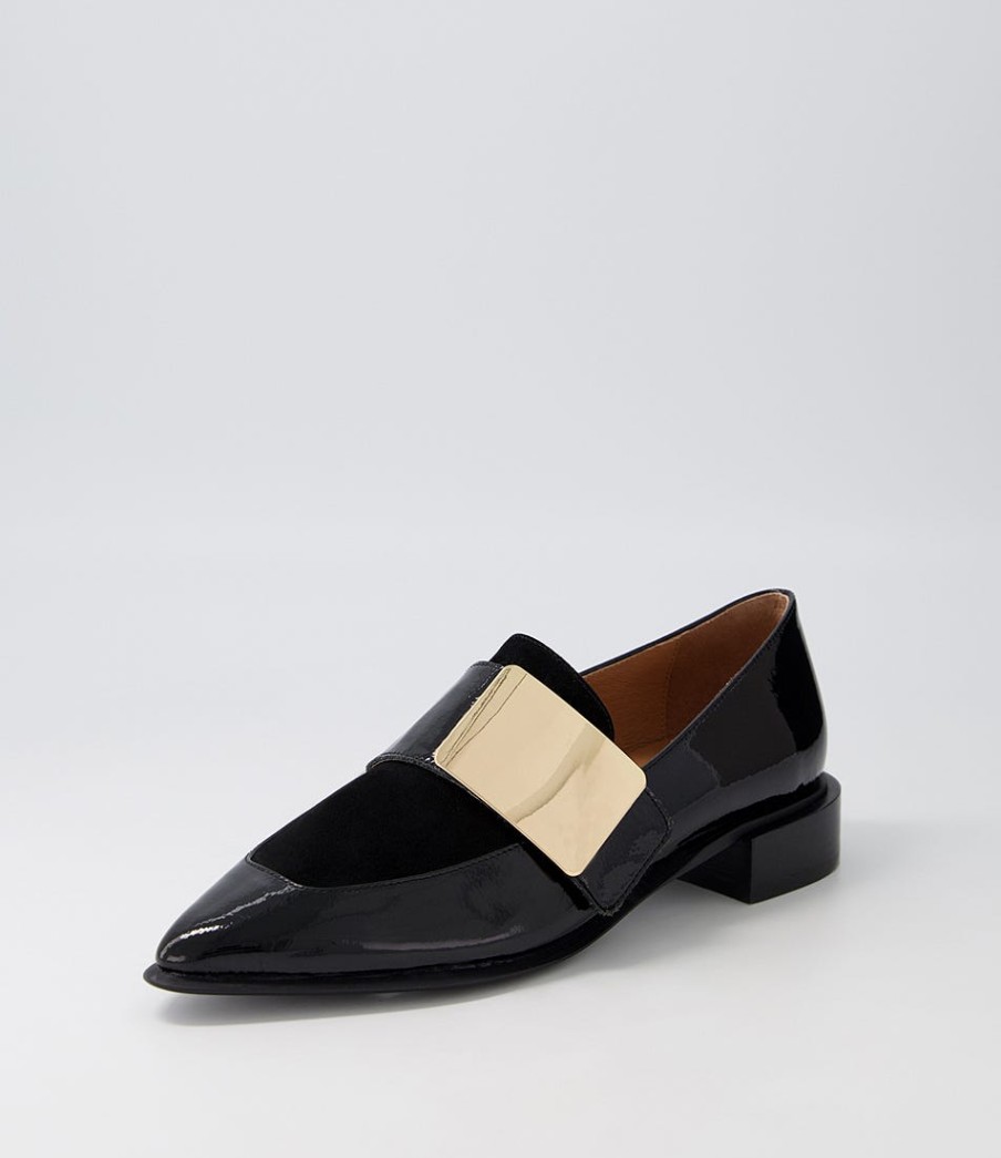 DJANGO & JULIETTE Ering Black Gold Patent Suede Loafers | Loafers