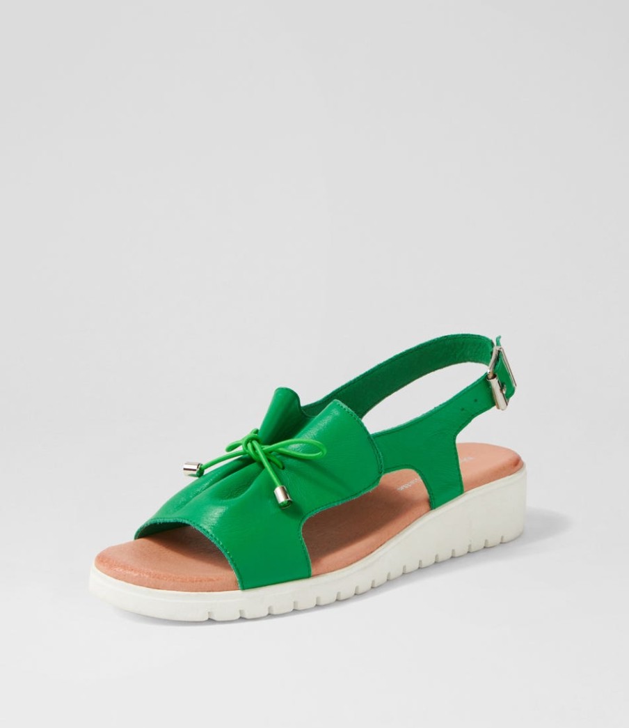 DJANGO & JULIETTE Malika Bright Emerald White Leather Sandals | Wedges