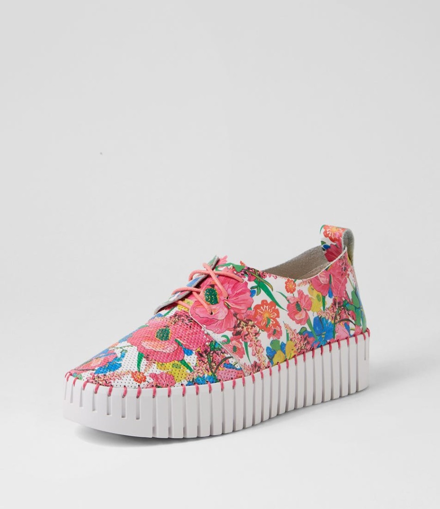 DJANGO & JULIETTE Batu White Flowermania Leather Sneakers | Sneakers