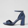 DJANGO & JULIETTE Kitta Navy Shimmer Leather Jewels Sandals | Heels