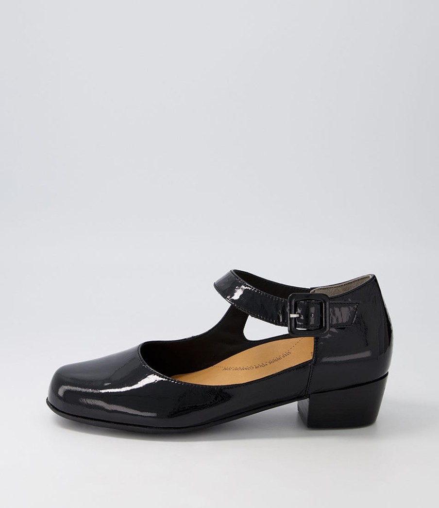 ZIERA Qango Xw Black Patent Leather Flat Shoes | Heels