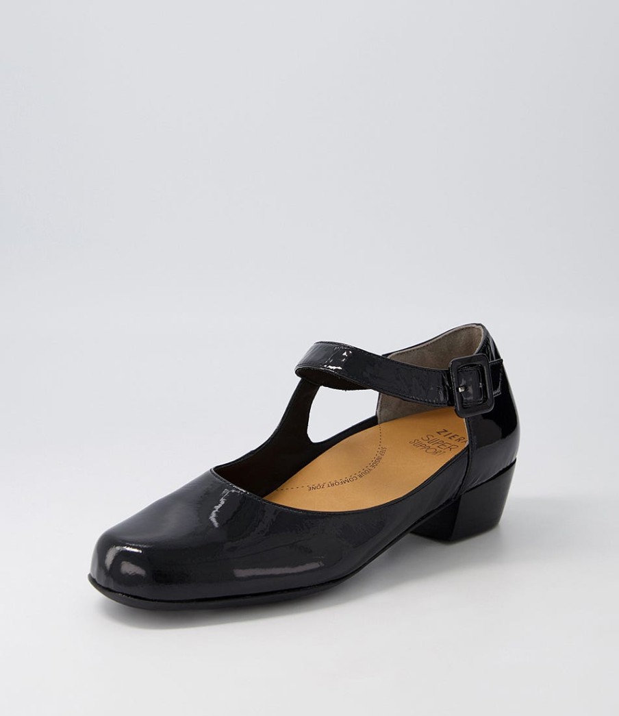 ZIERA Qango Xw Black Patent Leather Flat Shoes | Heels