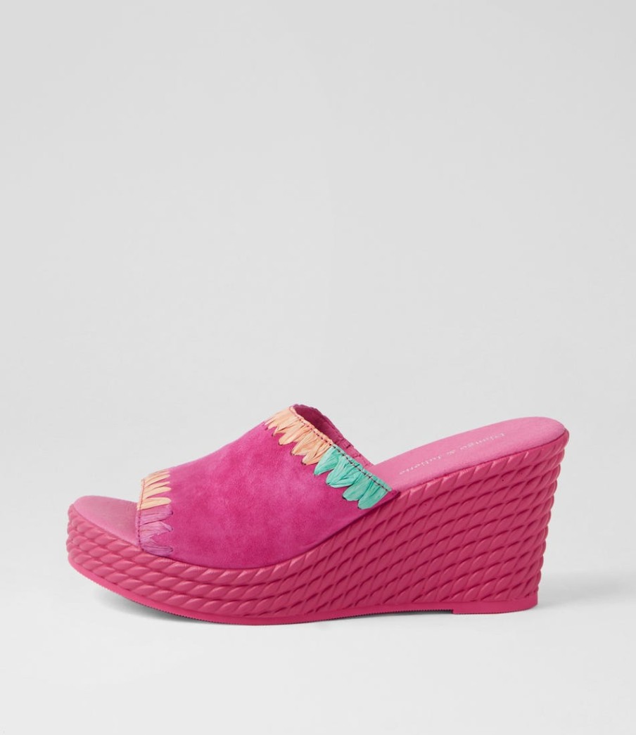 DJANGO & JULIETTE Esmey Fuchsia Bright Suede Sandals | Heels