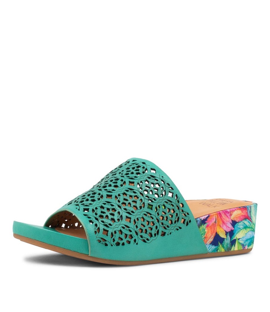 ZIERA Mehmet W Light Emerald Leather Sandals | Wedges