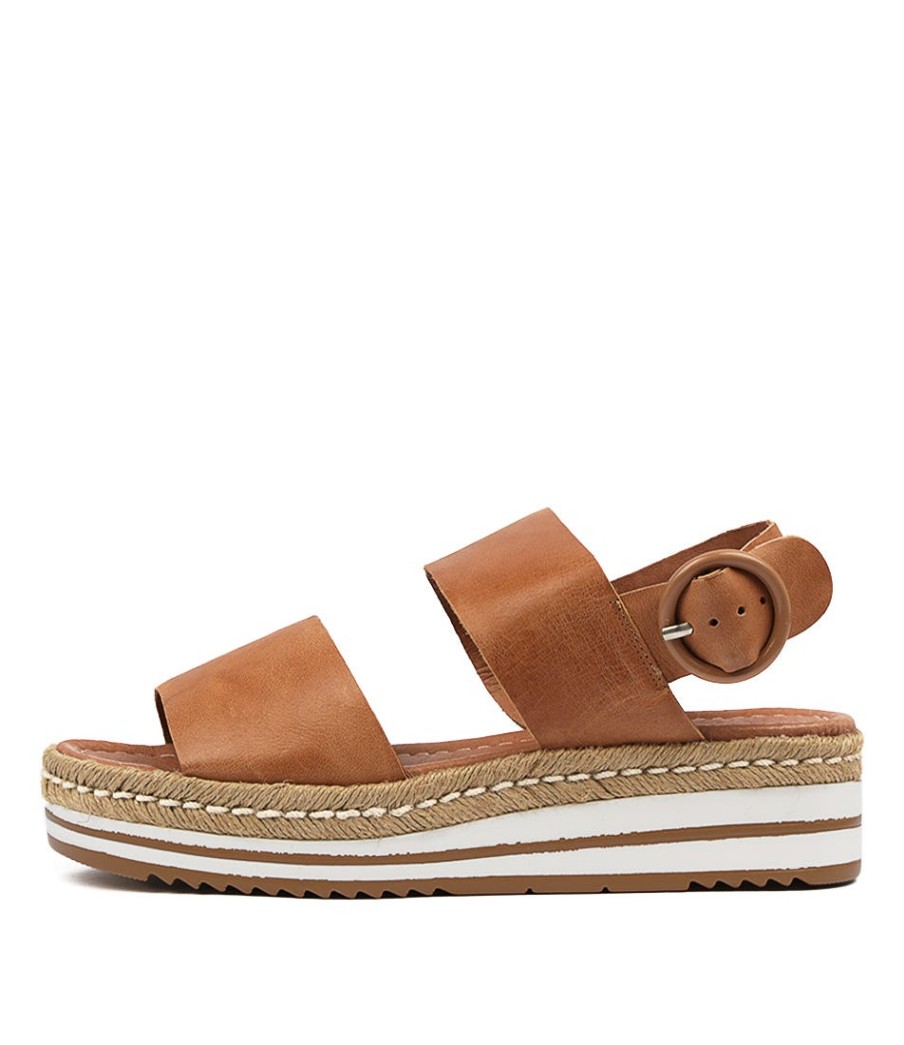 DJANGO & JULIETTE Atha Lrg Dk Tan Leather | Espadrilles