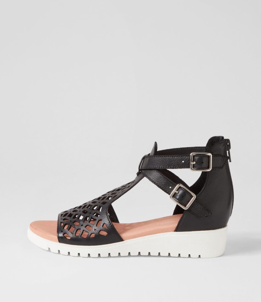 DJANGO & JULIETTE Minos Black White Leather Sandals | Sandals