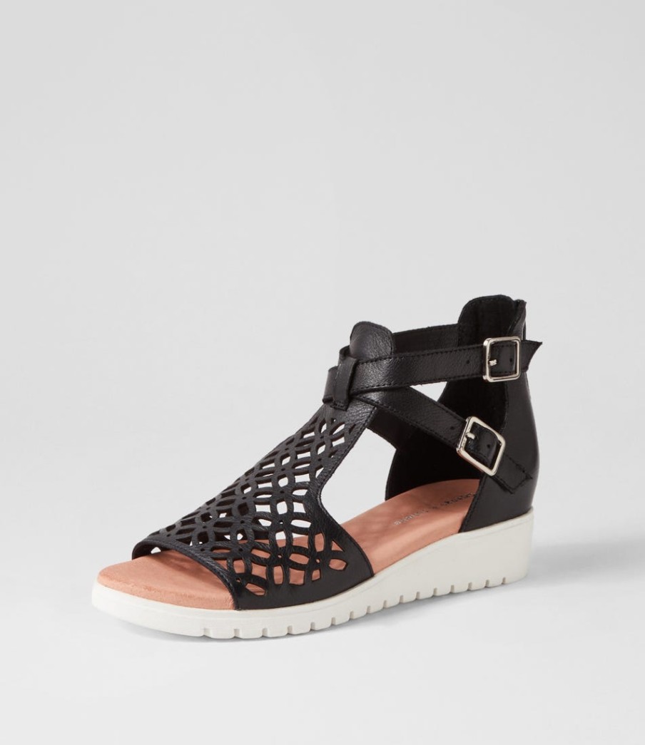 DJANGO & JULIETTE Minos Black White Leather Sandals | Sandals