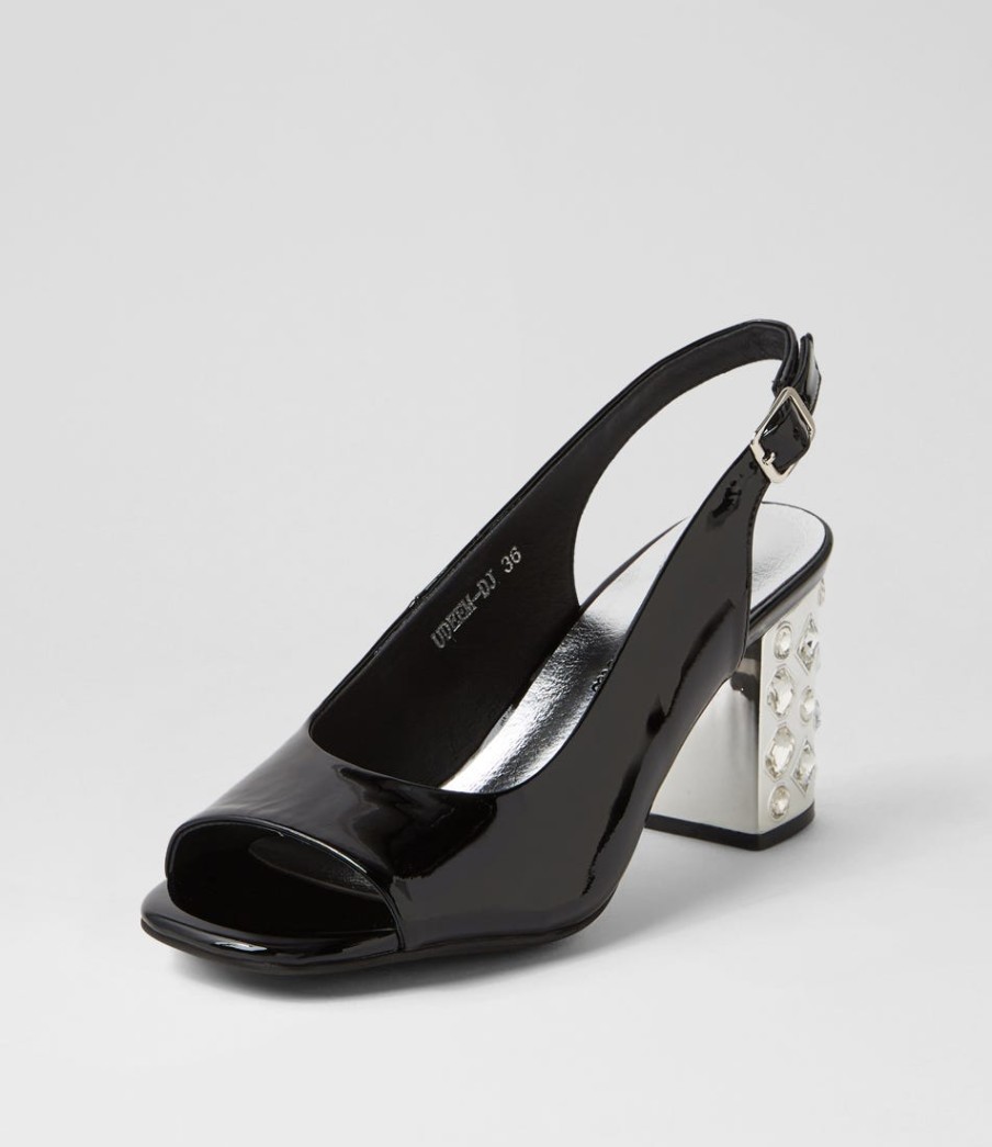 DJANGO & JULIETTE Udeem Black Patent Leather Sandals | Heels