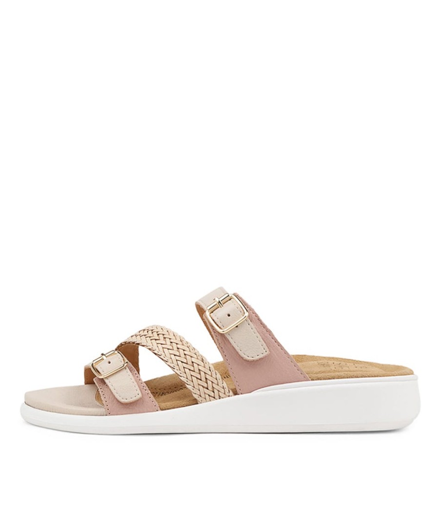 ZIERA Ieanny W Nude Multi Leather Weave Slides | Wedges