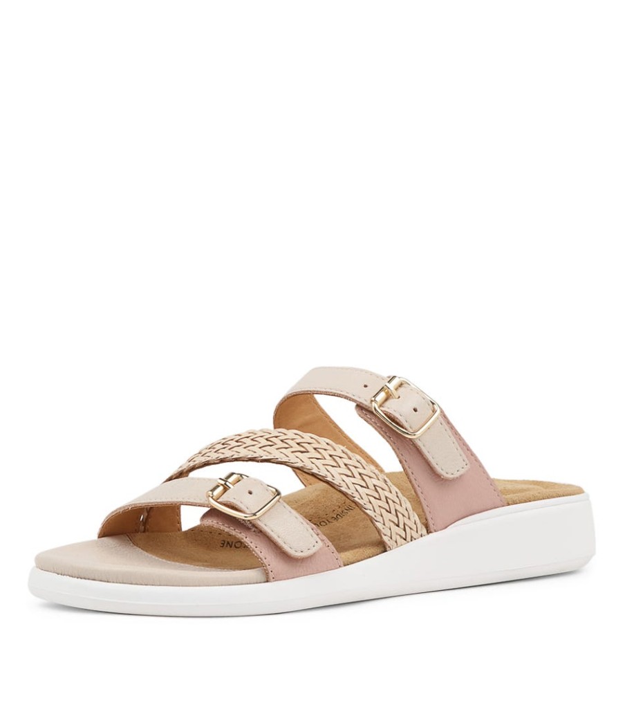 ZIERA Ieanny W Nude Multi Leather Weave Slides | Wedges