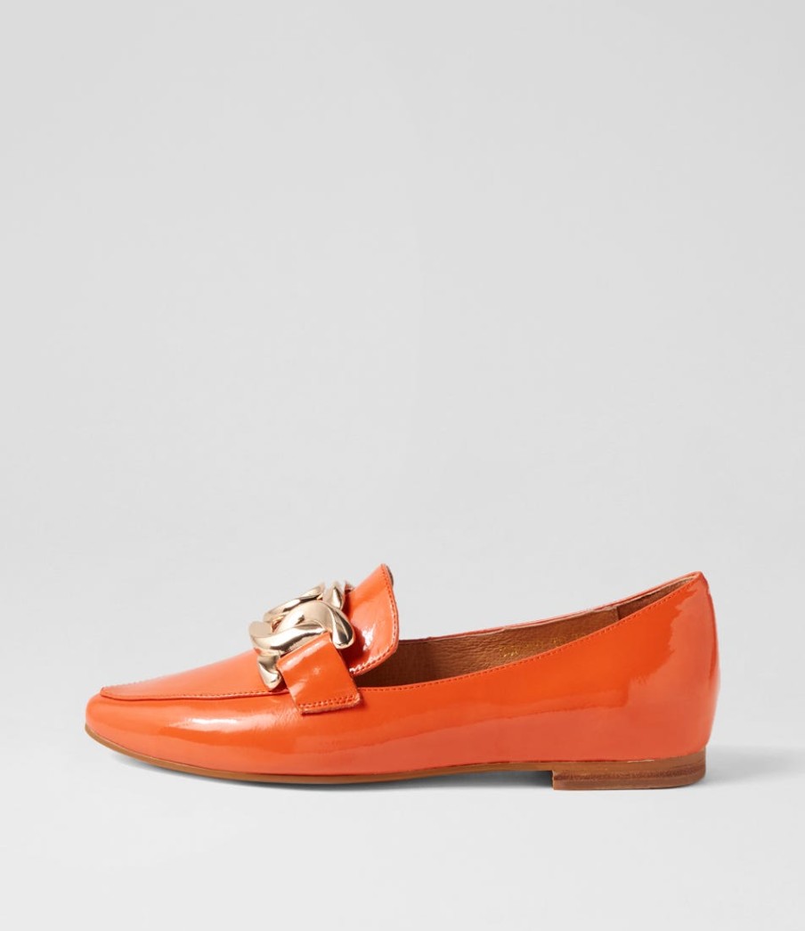 TOP END Socoro Orange Patent Leather Flat Shoes | Loafers