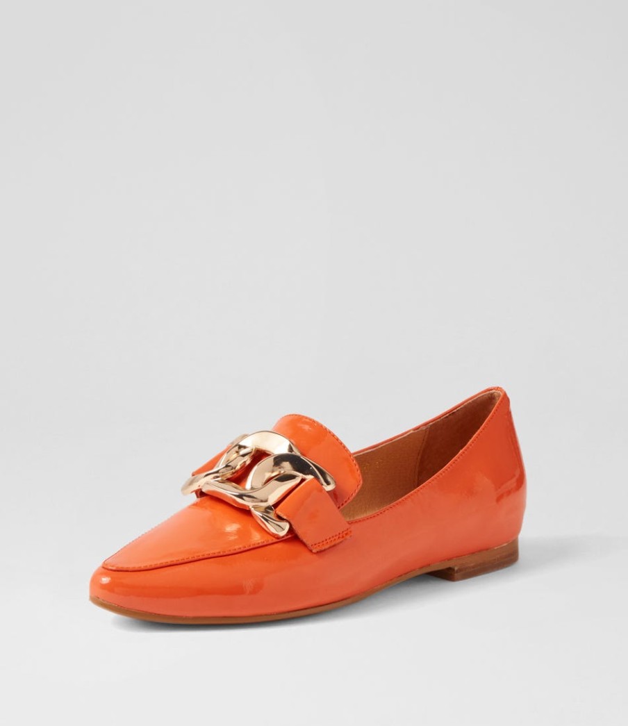 TOP END Socoro Orange Patent Leather Flat Shoes | Loafers