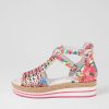 DJANGO & JULIETTE Accra White Flowermania Leather Sandals | Wedges