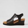 ZIERA Perynn W Black Leather Sandals | Wedges