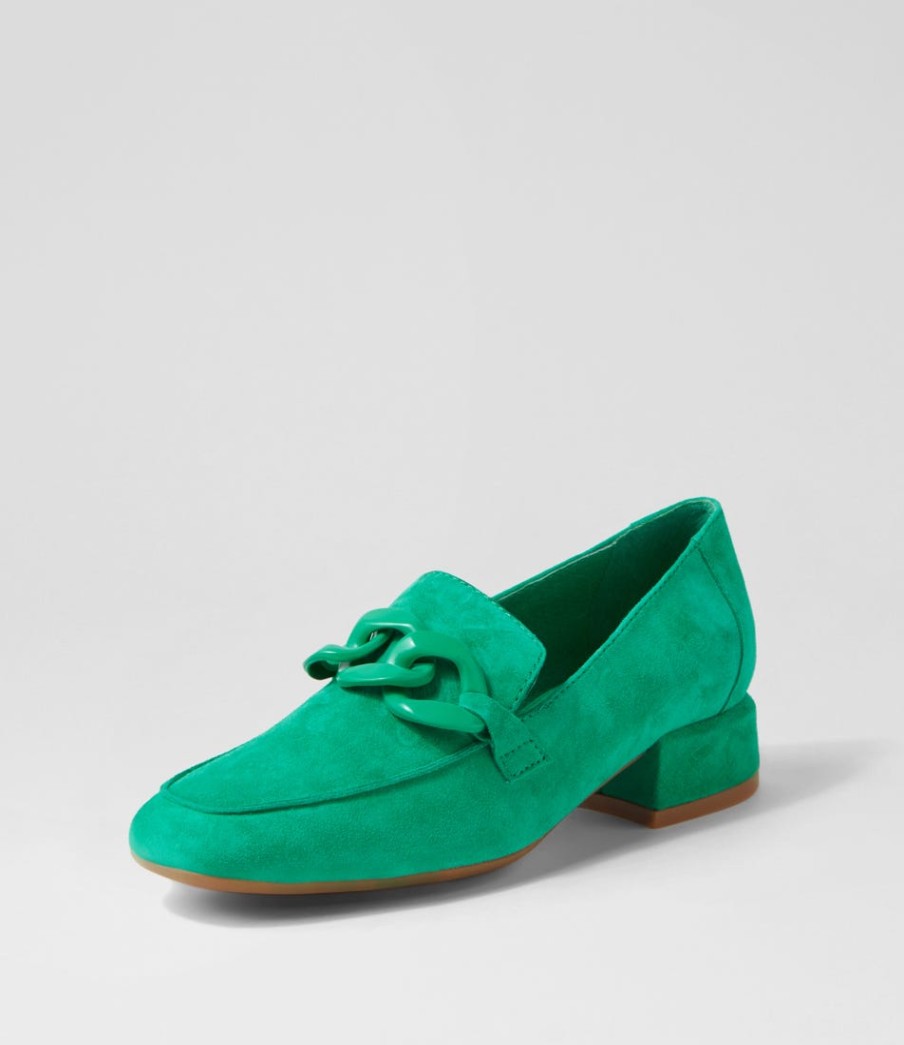 DJANGO & JULIETTE Vivek Light Emerald Suede Heels | Loafers