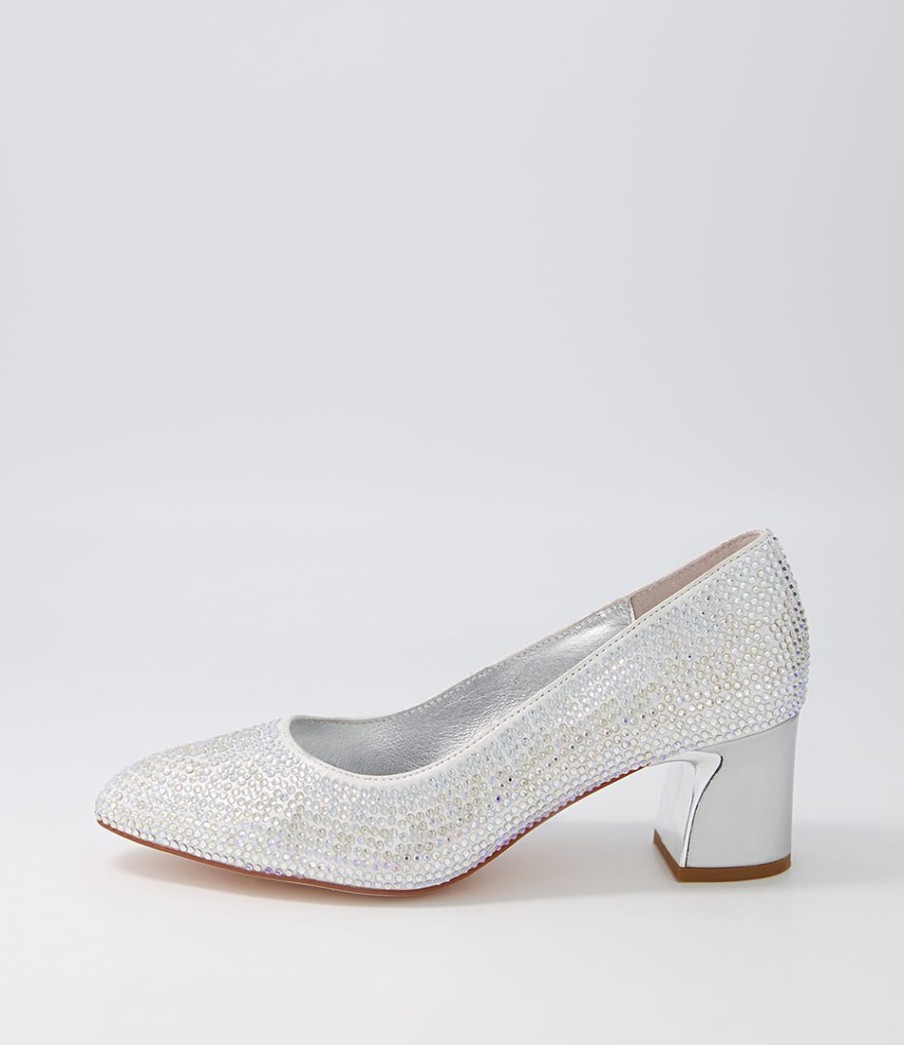 DJANGO & JULIETTE Jenice Silver Petrol Leather Heels | Heels