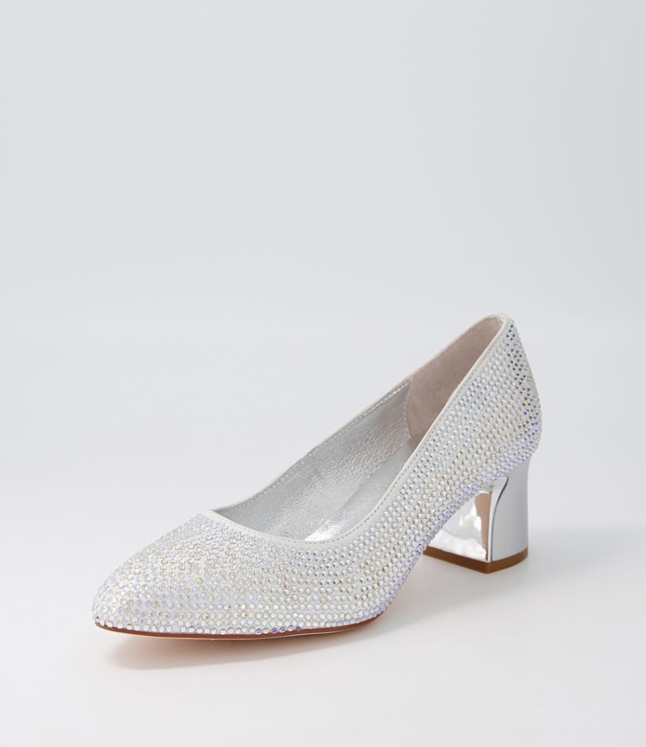 DJANGO & JULIETTE Jenice Silver Petrol Leather Heels | Heels