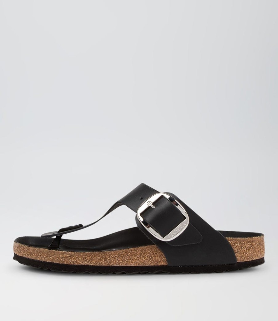 BIRKENSTOCK Gizeh Big Buckle Black Leather Thongs | Comfort