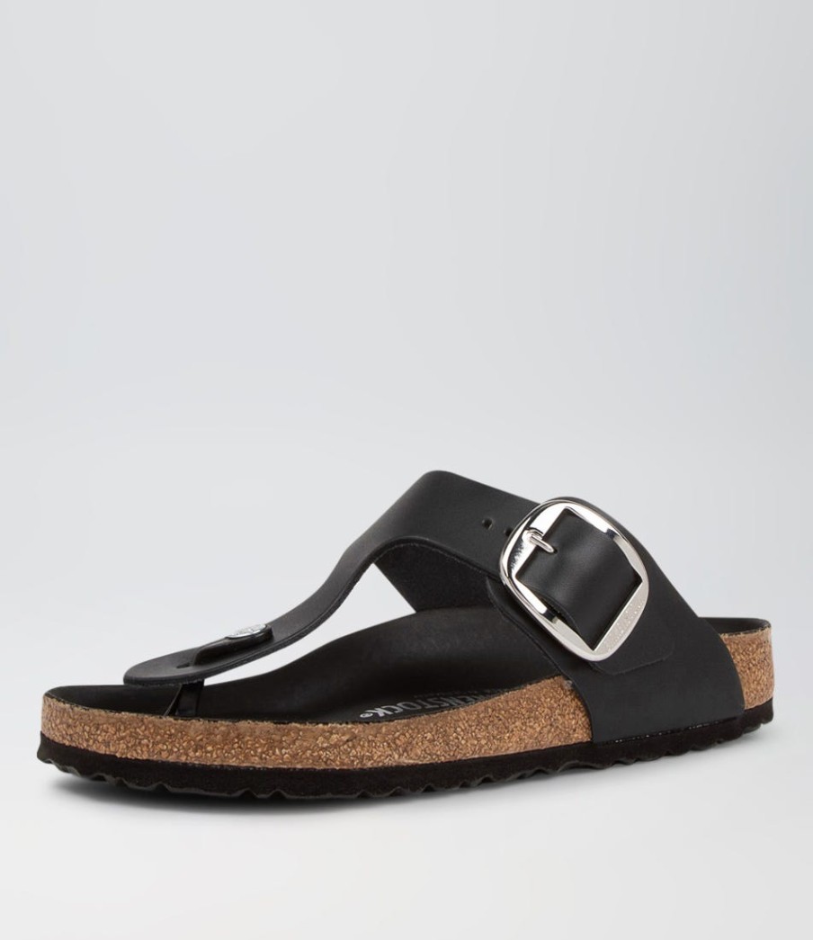 BIRKENSTOCK Gizeh Big Buckle Black Leather Thongs | Comfort