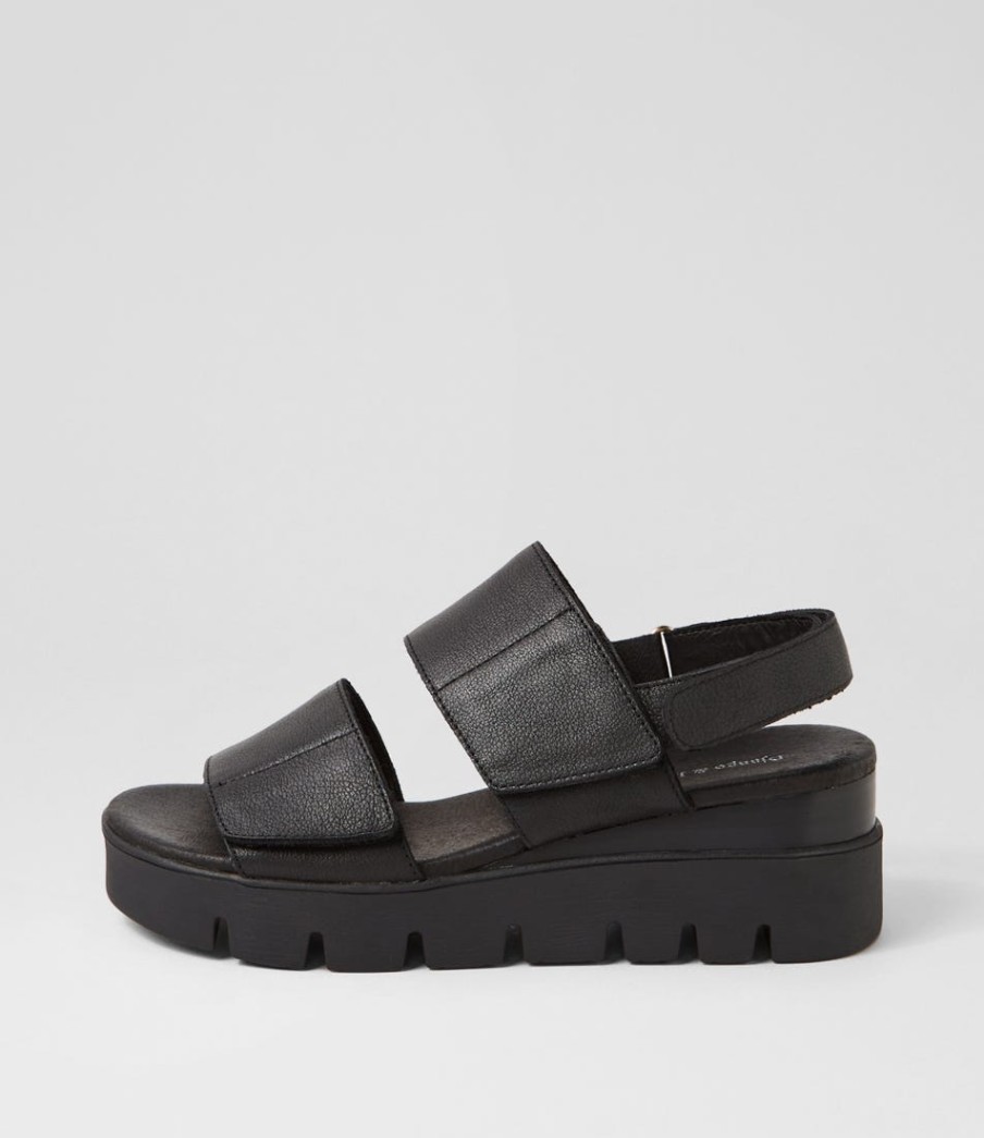 DJANGO & JULIETTE Rillow Black Leather Sandals | Wedges