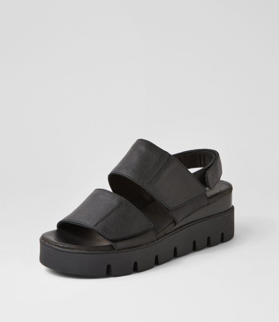 DJANGO & JULIETTE Rillow Black Leather Sandals | Wedges