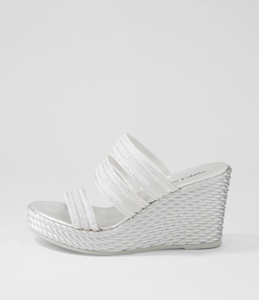 DJANGO & JULIETTE Enrica Silver Vinylite Sandals | Wedges