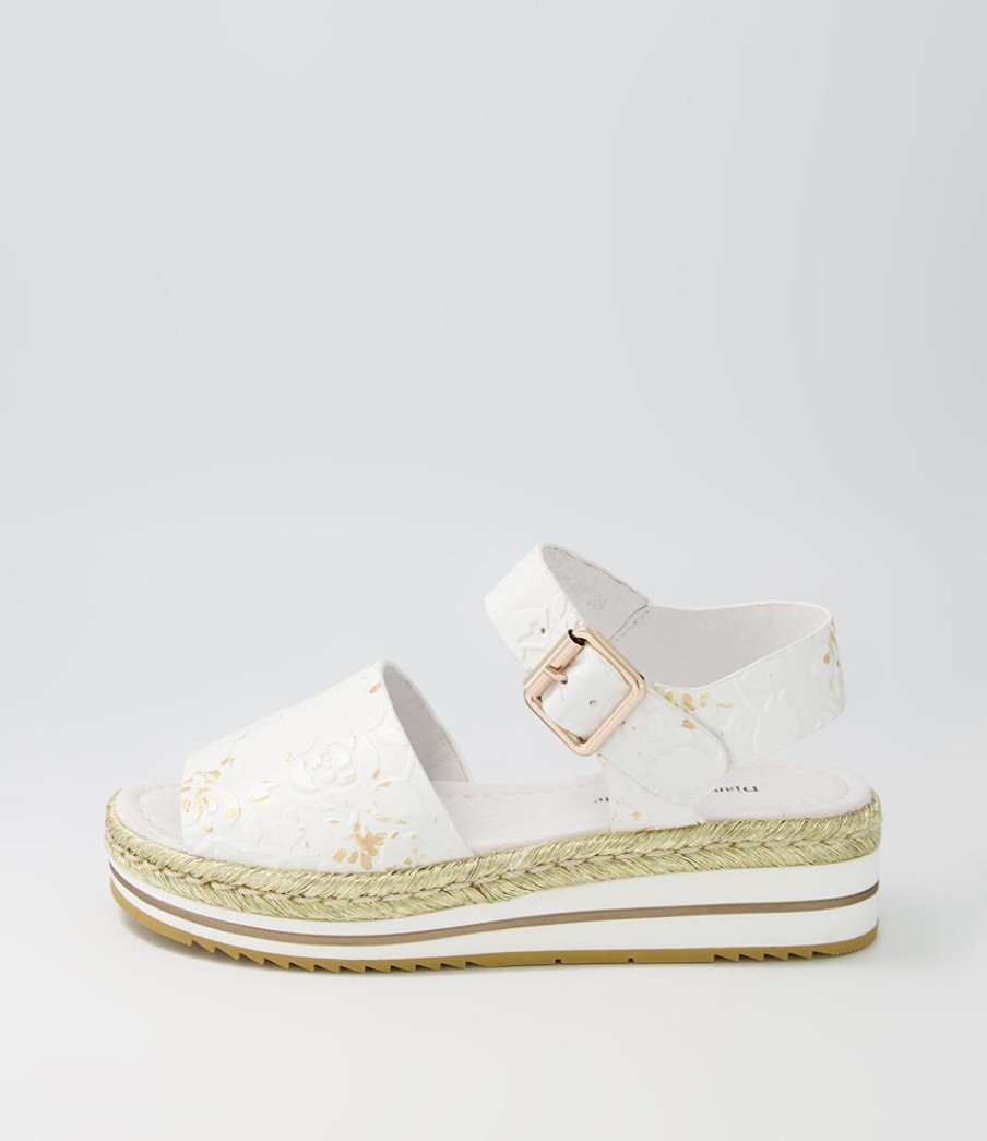 DJANGO & JULIETTE Amillent White Gold Flower Leather Espadrilles | Espadrilles