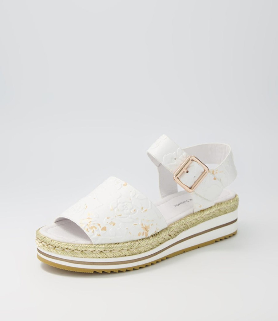 DJANGO & JULIETTE Amillent White Gold Flower Leather Espadrilles | Espadrilles