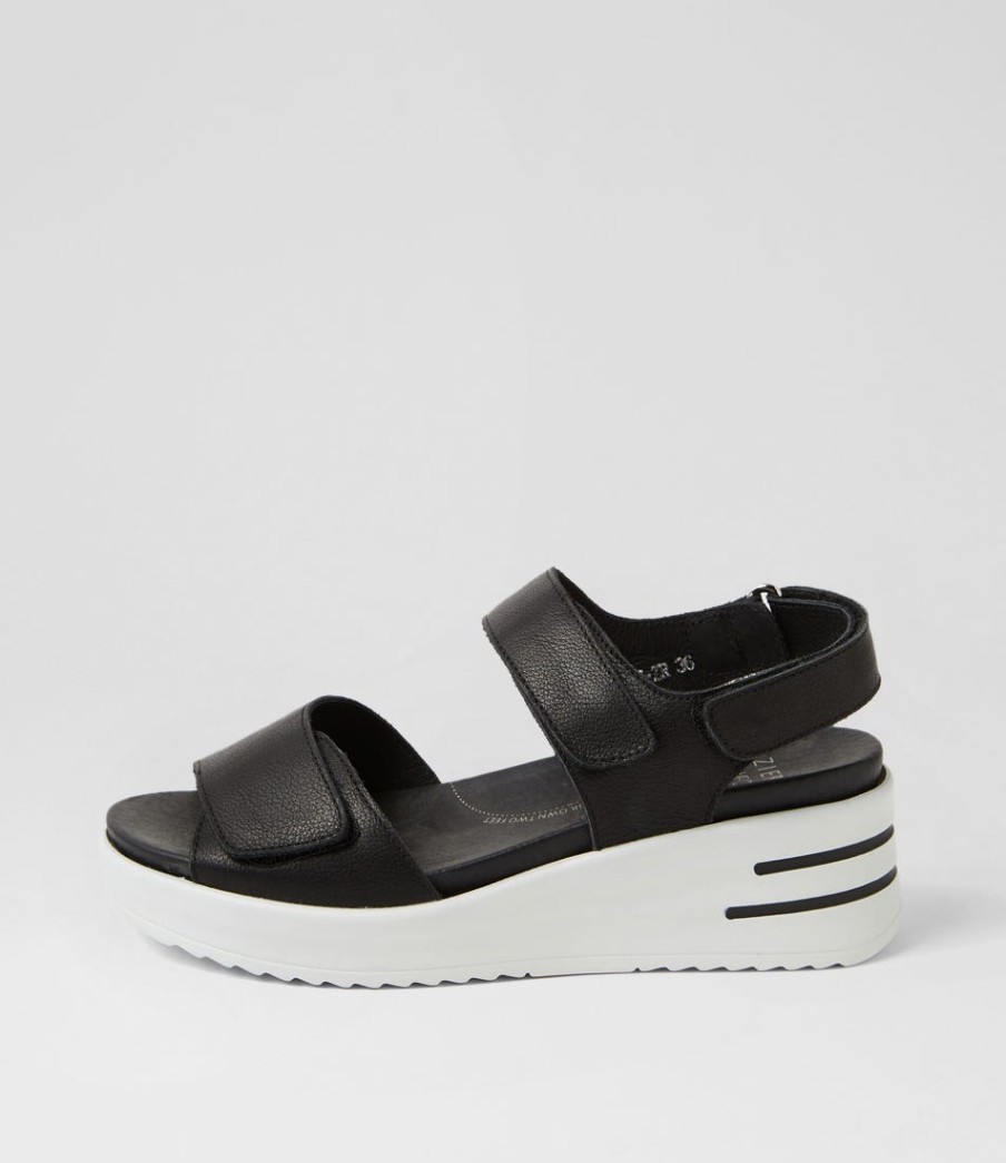 ZIERA Sadias Xw Black White Leather Sandals | Heels