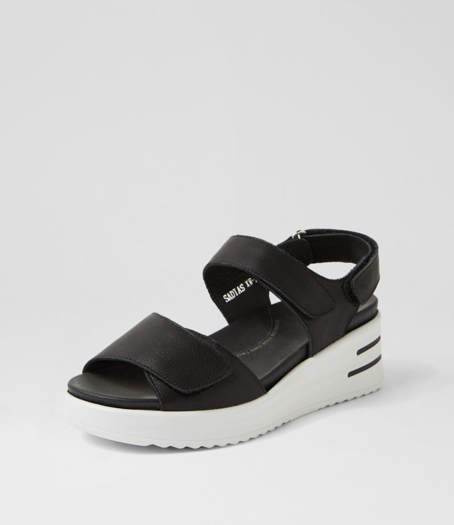 ZIERA Sadias Xw Black White Leather Sandals | Heels