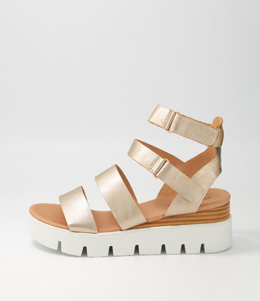 DJANGO & JULIETTE Rhean Champagne Leather Sandals | Wedges