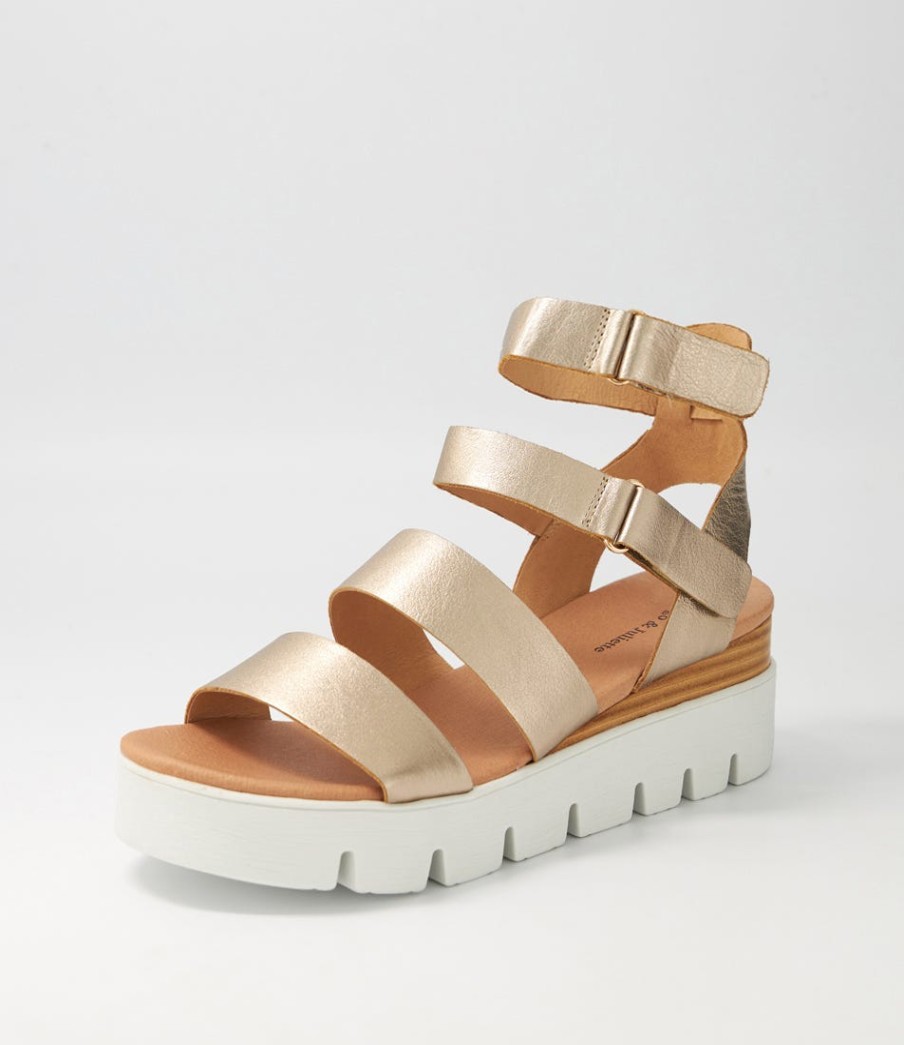 DJANGO & JULIETTE Rhean Champagne Leather Sandals | Wedges