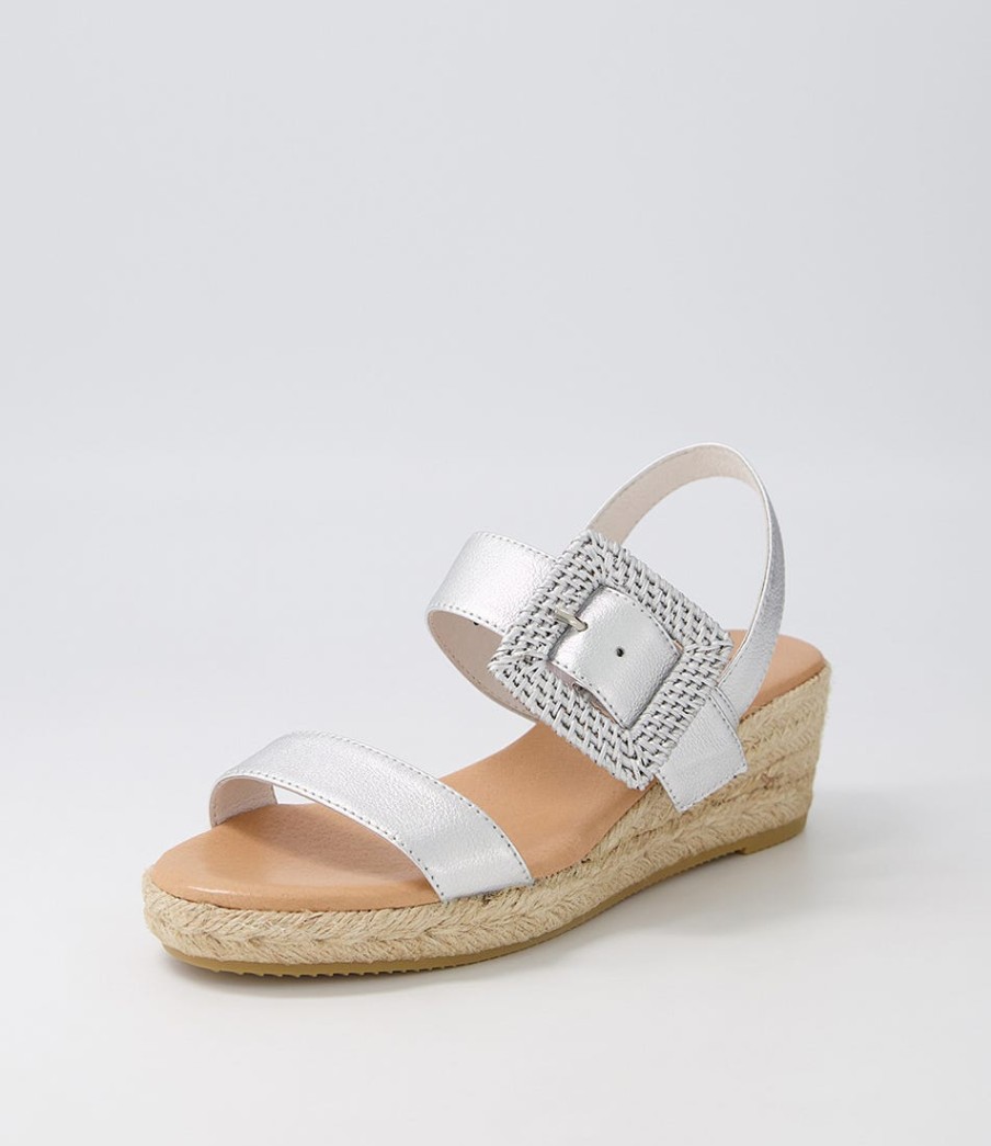 DJANGO & JULIETTE Samiya Silver Leather Buckle Espadrilles | Espadrilles