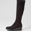 DJANGO & JULIETTE Uber Black Stretch Microsuede Knee High Boots | Boots