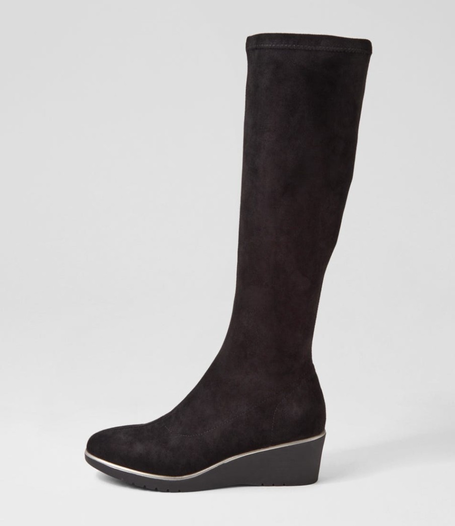 DJANGO & JULIETTE Uber Black Stretch Microsuede Knee High Boots | Boots