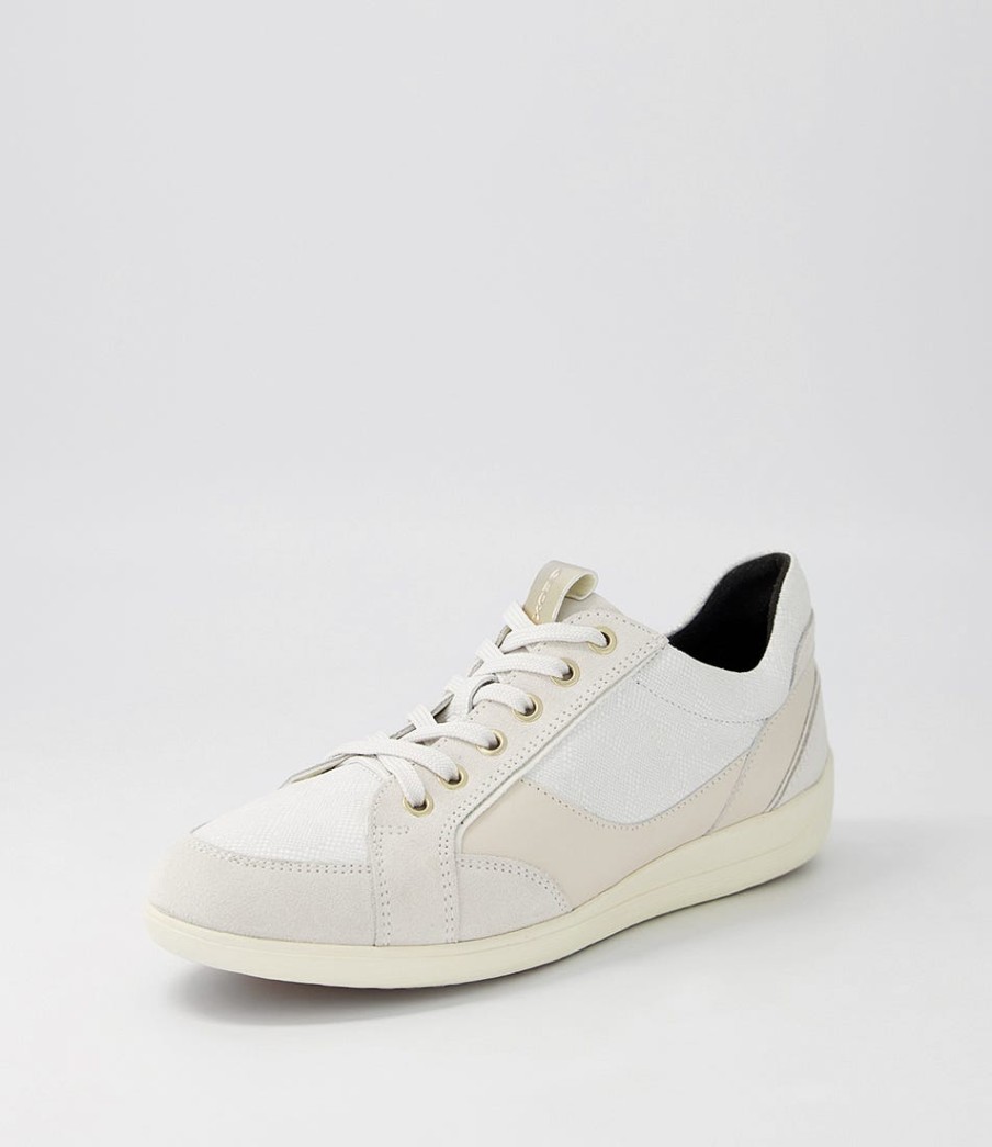 GEOX D Myria B Off White Leather Suede Sneakers | Comfort