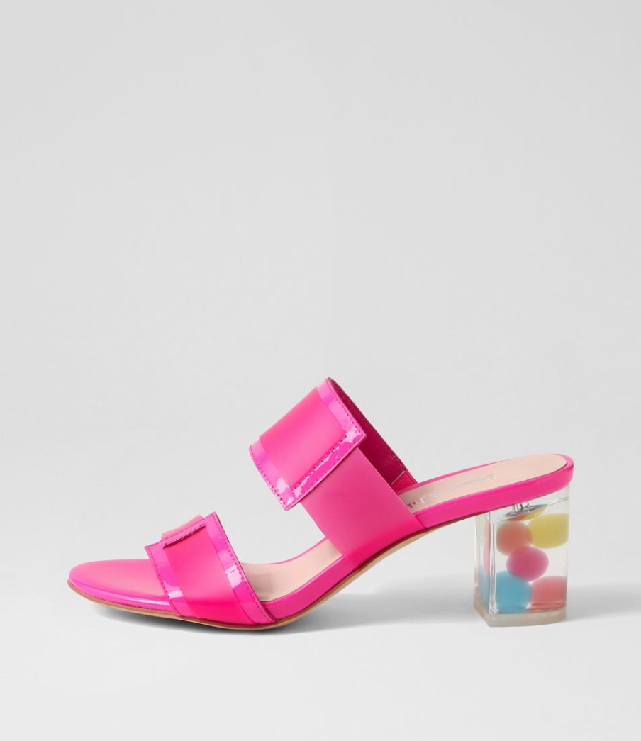 DJANGO & JULIETTE Sistel Hot Pink New Bubble Patent Vinylite Mules | Heels