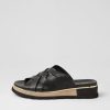 TOP END Ulysza Black Leather Slides | Wedges