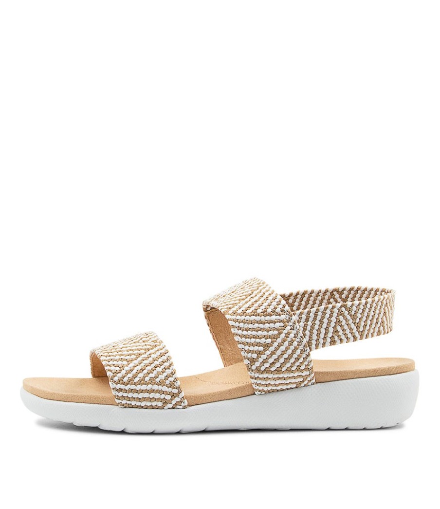 ZIERA Usaid W Natural White Woven Elastic Sandals | Wedges