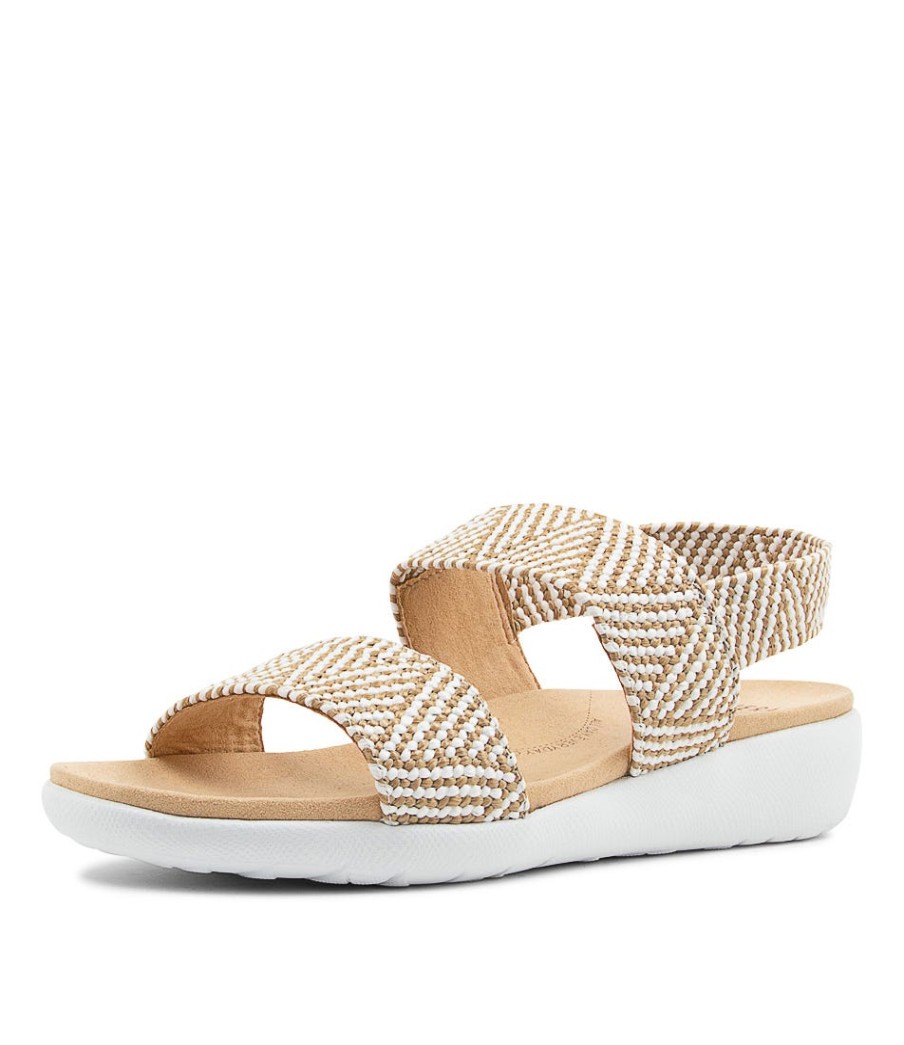 ZIERA Usaid W Natural White Woven Elastic Sandals | Wedges